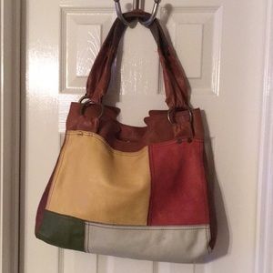 Lucky Brand patch work leather shoulder strap purse .